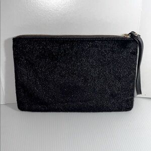 Cato Black & Gold/Rose Gold Faux Fur Wristlet w/Leather Strap & Leather Tassel